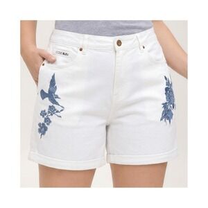 Code Bleu Gracie Shorts Women 22W White Excellent Embroidered Floral Bird Plus